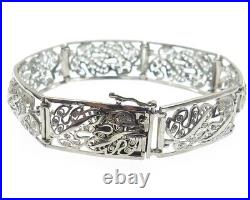 925 Sterling Silver Antique Germany Maple Leaf Panel Link Bracelet 7.25