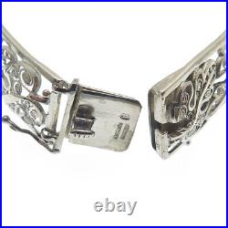 925 Sterling Silver Antique Germany Maple Leaf Panel Link Bracelet 7.25