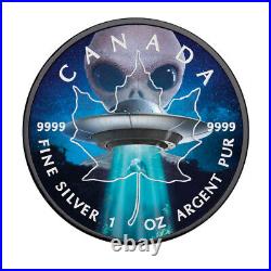 ALIEN and UFO 5$ silver coin Maple Leaf 1oz fine silver Canada 2018