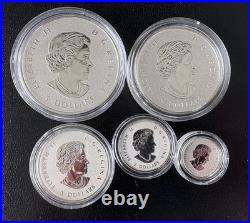 ARBOREAL 2021 CANADA. 9999 Pure Silver 5 Coins Fractional Proof Set MAPLE LEAF