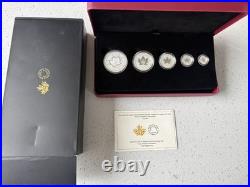 ARBOREAL 2021 CANADA. 9999 Pure Silver 5 Coins Fractional Proof Set MAPLE LEAF