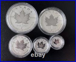 ARBOREAL 2021 CANADA. 9999 Pure Silver 5 Coins Fractional Proof Set MAPLE LEAF