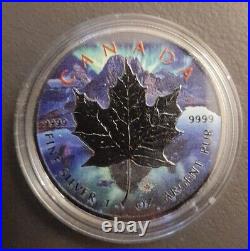 AURORA COLOURED CANADIAN MAPLE LEAF 2017 GOLD GILDED 1oz SILVER COIN LIMITED/ED