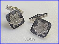 Alpaca Vintage Sterling Silver Cufflinks 925 Square Maple Leaf 13.31g