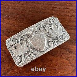 American Aesthetic Coin Silver Card Case Central Shield & Maple Leaf Late 1800s