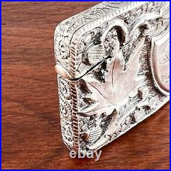 American Aesthetic Coin Silver Card Case Central Shield & Maple Leaf Late 1800s