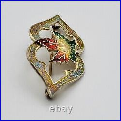Antique Large Sterling Silver Enamel Maple Leaf Brooch Pin Canada C-Clasp