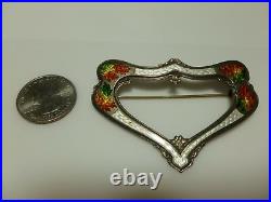 Antique Sterling Silver Canadian Maple Leaf Enamel Nouveau Deco Large Brooch Pin