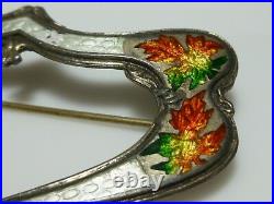 Antique Sterling Silver Canadian Maple Leaf Enamel Nouveau Deco Large Brooch Pin