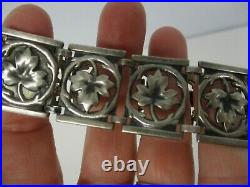 Antique Sterling Silver Maple Leaf Link Bracelet