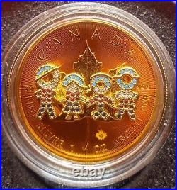 BIG FAMILY GOLD Bejeweled Maple Leaf 1 Oz Silver 9999 Coin 5$ Canada 2021