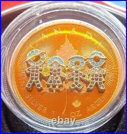 BIG FAMILY GOLD Bejeweled Maple Leaf 1 Oz Silver 9999 Coin 5$ Canada 2021