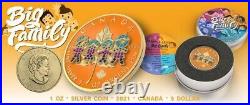 BIG FAMILY GOLD Bejeweled Maple Leaf 1 Oz Silver 9999 Coin 5$ Canada 2021