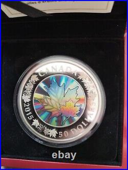 BOXED 2015 CANADA SILVER Hologram FIVE OUNCE $50 MAPLE LEAVES COIN + CERTIFICATE