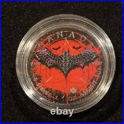 Bat 1 Oz Silver Maple Leaf with Swarovski Gems ONLY 100 MINTAGE JVP Coins Bat 1 Oz Silver Maple Leaf with Swarovski Gems ONLY 100 MINTAGE JVP Coins
