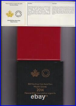 Boxed 2014 Canada Silver Proof Five Ounce $50 Maple Leaves Coin With Cert