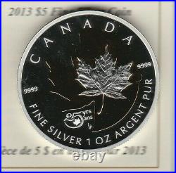 Boxed Canada 2013 Celebrating 25 Years Of Canadian Mint 1 Ounce Silver Proof $5