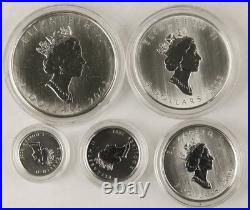 CANADA 2003 1.9 Oz ASW Silver Maple Leaf Hologram 5 COIN GEM BU SET +COA & BOX