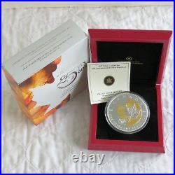 CANADA 2013 5 OUNCE 25th ANNIV MAPLE LEAF. 9999 FINE SILVER $50 complete