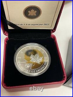 CANADA 2013 SILVER MAPLE LEAF $5 1 Oz Gold Plating 25TH ANNIVERSARY