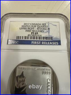 CANADA. 2017, 3 Dollars, Silver NGC PF69 Maple Leaf Quartet, Upper Right, Ra
