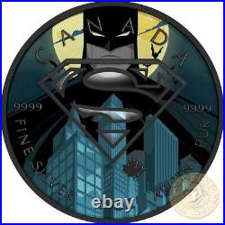 Canada 1 oz DARKNESS SUPERMAN vs BATMAN Canadian Maple Leaf $5 Silver Coin 2016