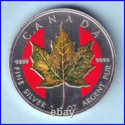 Canada. 1999 1 oz Silver Coloured 5 Dollars. Brown Maple Leaf. UNC