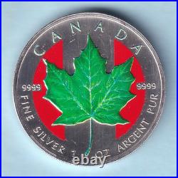 Canada. 1999 1 oz Silver Coloured 5 Dollars. Green Maple Leaf. UNC