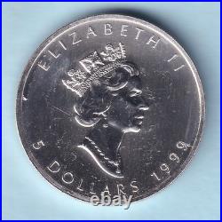 Canada. 1999 1 oz Silver Coloured 5 Dollars. Green Maple Leaf. UNC