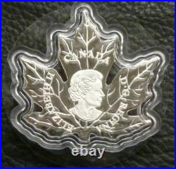Canada 1oz. 9999 Silver Proof Maple Leaf Shaped $20 2015 in display, Boxed + COA