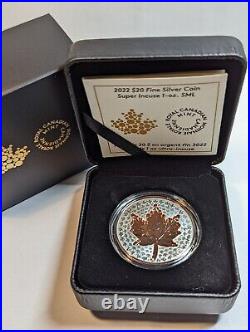 Canada $20 Dollars Super Incuse Silver Maple Leaf Coin wit ROSE GOLD, 2022