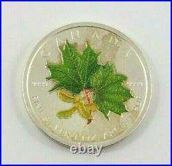 Canada 2002 $5.00 1 Ounce Painted Silver Maple Leaf See Pictures
