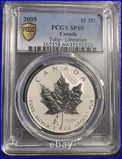 Canada, 2005, $5, SP69 PCGS Liberation Tulip Privy Maple Leaf Queen Elizabeth AG