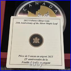 Canada 2013 Maple Leaf 25th Anniversary $50 Silver Proof 5oz Coin Box & COA