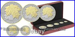 Canada 2014 5 Coin MAPLE LEAF FRACTIONAL SET 24-Karat Gold Plated Pure Silver