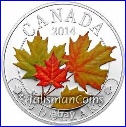 Canada 2014 Majestic Maple Leaves 3 Coin Set $20 Pure Silver Proof Color Jade