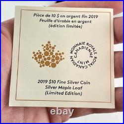 Canada 2019 $10 Ten Dollar 2oz Two Ounce Fine Silver Maple Leaf Coin Boxed