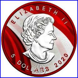 Canada 2020 5$ Maple Leaf Metallic & RED Opal 1 Oz Silver Coin