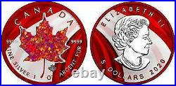 Canada 2020 5$ Maple Leaf Space RED 1 Oz Silver Coin w. Red Opal Stone