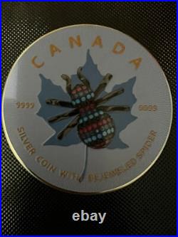 Canada 2020 Maple Leaf-Bejeweled Spider 1 Oz Silver Coin