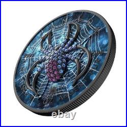 Canada 2022 $5 Maple Leaf Dark Blue Spider1 Oz Silver Coin with Bejeweled Insert