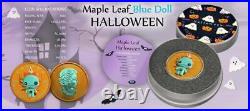 Canada 2022 $5 Maple Leaf HALLOWEEN Blue Doll 1 Oz Silver Coin with Polymer
