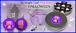 Canada 2022 $5 Maple Leaf HALLOWEEN Pink Kitty 1 Oz Silver Coin with Polymer