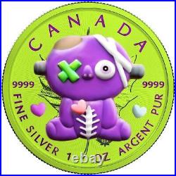Canada 2022 $5 Maple Leaf HALLOWEEN Purple Monster 1 Oz Silver Coin with Polymer
