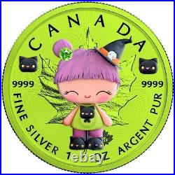 Canada 2022 $5 Maple Leaf HALLOWEEN Witch 1 Oz Silver Coin with Polymer