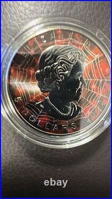 Canada 2022 5$ Maple Leaf- red Spider 1 Oz Silver Coin Bejeweled Insert Rare
