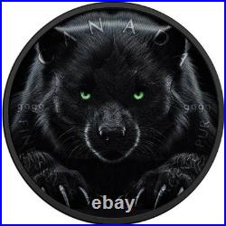 Canada 2024 Black Wolveline 1 oz Silver Maple Leaf Platinum Coin w Glowing Eye