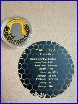 Canada 2025 $5 Maple Leaf Black Bee with Bejeweled Insert 1 oz Silver Coin