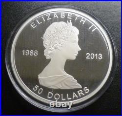 Canada 25th Anniversary of The Maple. 9999 Silver Proof 5oz Coin 2013 Box + COA