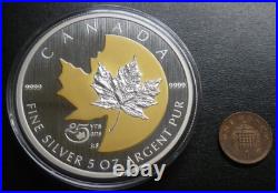 Canada 25th Anniversary of The Maple. 9999 Silver Proof 5oz Coin 2013 Box + COA